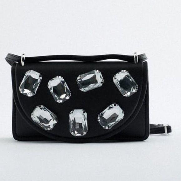 NWT. Zara Black Mini Bag with Rhinestones. - Picture 7 of 9